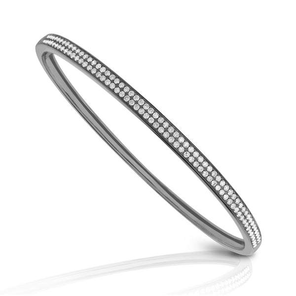 Double Row Pave Bangle in White Gold