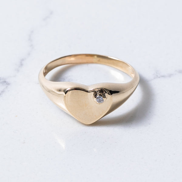 Heart Signet Ring with Diamond