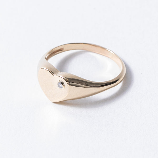Heart Signet Ring with Diamond